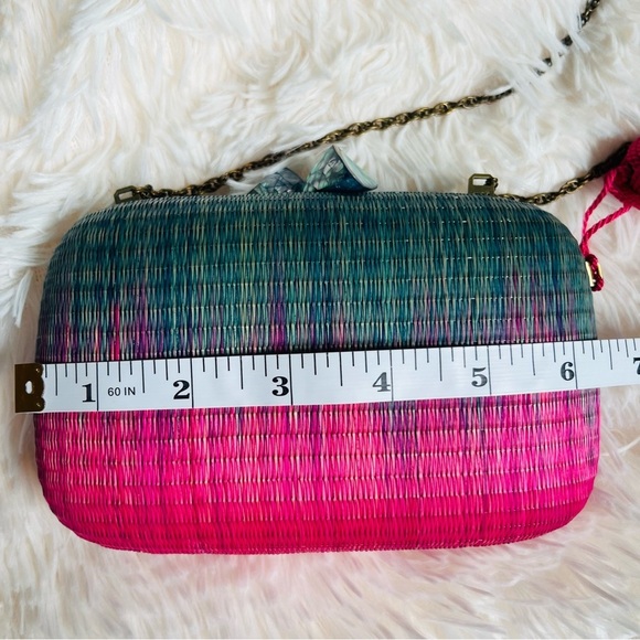 Serpui Marie NWOT Ombré Woven Clutch Crossbody Pink Green Tassel - Picture 10 of 12
